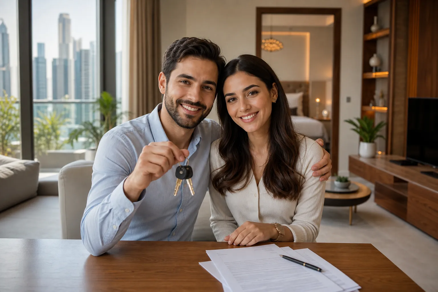 Couple reviewing mortgage documents at home